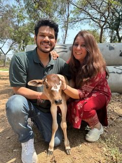 Deven and Sonam Baheti with a rescued calf